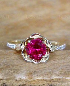 Ruby Rose Flower Engagement Ring, Ruby Rose Ring 1 Carat Solitaire Floral Engagement Ring, Nature Inspired Flower Ring - Image 3