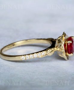 Ruby Rose Flower Engagement Ring, Ruby Rose Ring 1 Carat Solitaire Floral Engagement Ring, Nature Inspired Flower Ring - Image 7