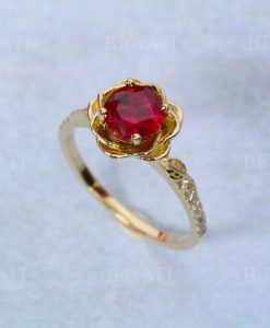 Ruby Rose Flower Engagement Ring, Ruby Rose Ring 1 Carat Solitaire Floral Engagement Ring, Nature Inspired Flower Ring - Image 9