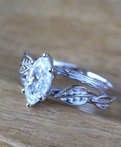 1 CT Marquise Engagement Ring, Bark Nature Inspired Engagement Ring, Twig Alternative Elvish Ring - Image 2