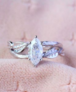 1 CT Marquise Engagement Ring, Bark Nature Inspired Engagement Ring, Twig Alternative Elvish Ring - Image 3