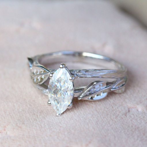 1 CT Marquise Engagement Ring, Bark Engagement Ring, Twig Alternative Elvish Engagement Ring, Nature Inspired Engagement Ring