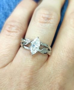 1 CT Marquise Engagement Ring, Bark Nature Inspired Engagement Ring, Twig Alternative Elvish Ring - Image 9