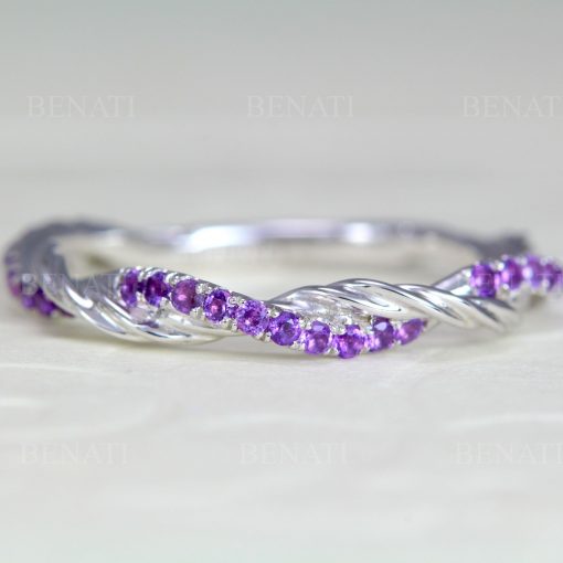 Amethyst Eternity Twist Ring, Pave Infinity Wedding Band, Wedding Twistband, Intertwined Stack Ring Infinity Ring