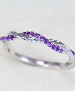 Amethyst Infinity Twist Rope Ring, Pave Infinity Wedding Band, Intertwined Stack Ring - Image 2