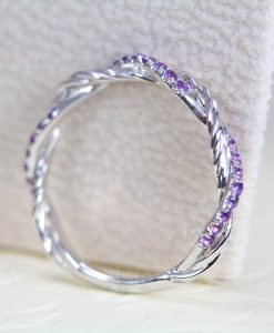 Amethyst Infinity Twist Rope Ring, Pave Infinity Wedding Band, Intertwined Stack Ring - Image 4