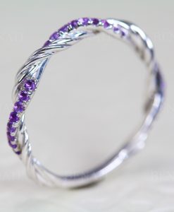 Amethyst Infinity Twist Rope Ring, Pave Infinity Wedding Band, Intertwined Stack Ring - Image 5