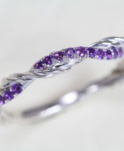 Amethyst Infinity Twist Rope Ring, Pave Infinity Wedding Band, Intertwined Stack Ring - Image 6