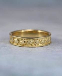 Maple leaf wedding ring 14k yellow gold