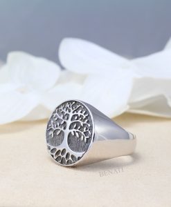 Tree Of Life Mens Ring, Sterling Silver Tree Signet Ring, Mens Tree Ring, Viking Nature Ring, Elvish Gold Men's Signet Ring Gift - Image 4