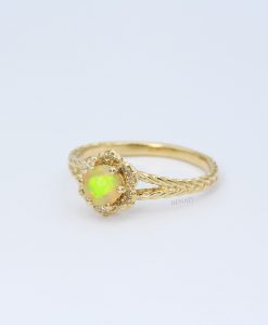 Opal Flower Lotus Ring With Diamonds, Vintage Inspired Opal Lotus Flower Engagement Ring - Image 9
