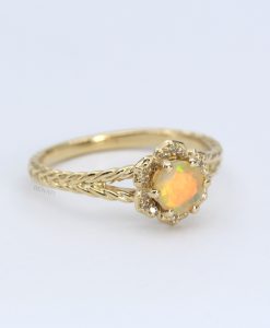 Opal Flower Lotus Ring With Diamonds, Vintage Inspired Opal Lotus Flower Engagement Ring - Image 2
