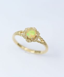 Opal Flower Lotus Ring With Diamonds, Vintage Inspired Opal Lotus Flower Engagement Ring - Image 6