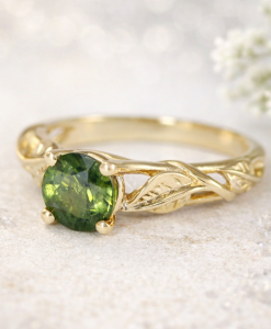 Natural Sapphire Gold Engagement Ring, Handmade Leaf Design Ring, Solid Gold Botanical Ring, Unique Sapphire Ring for Women, Nature Inspired Fine Jewelry, Benati