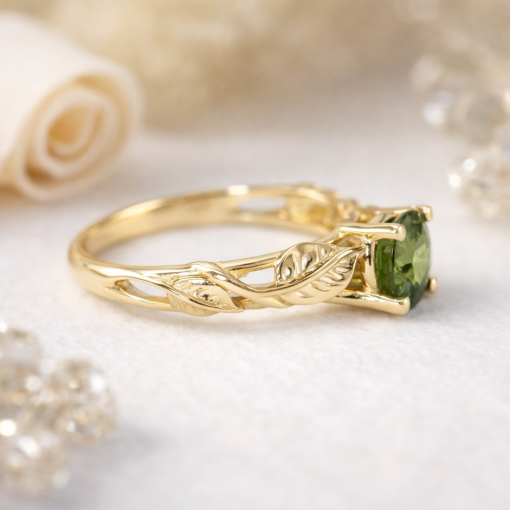 Natural Green Sapphire Engagement Ring, Green Sapphire Ring, Bridal 1 carat Ring, Nature Inspired Handmade Ring
