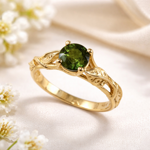 Natural Green Sapphire Engagement Ring, Green Sapphire Ring, Bridal 1 carat Ring, Nature Inspired Handmade Ring