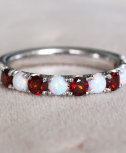 Alternating Opal Garnet Eternity Ring, 3mm Garnet And Opal Eternity Ring Gift For Her - Image 5