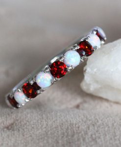 Alternating Opal Garnet Eternity Ring, 3mm Garnet And Opal Eternity Ring Gift For Her - Image 6