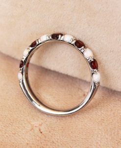 Alternating Opal Garnet Eternity Ring, 3mm Garnet And Opal Eternity Ring Gift For Her - Image 4