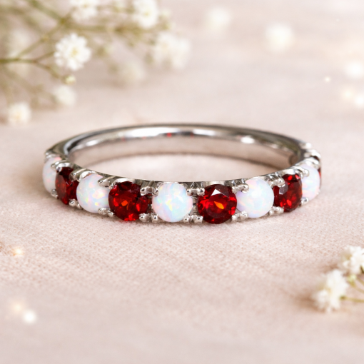 opal and garnet eternity band