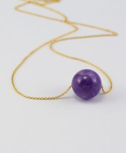 Amethyst Necklace, Floating Amethyst Gemstone Bead Healing Pendant Necklace 14k Solid Gold - Image 2