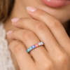 Multicolor Opal Eternity Band, 3mm Rainbow Opal Eternity Ring, Solid 14k Gold Opal Stacking Ring