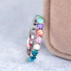 Multicolor Opal Eternity Band, 3mm Rainbow Opal Eternity Ring, Solid 14k Gold Opal Stacking Ring