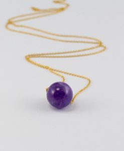 Amethyst Necklace, Floating Amethyst Gemstone Bead Healing Pendant Necklace 14k Solid Gold - Image 5