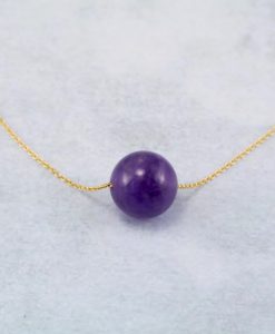 Amethyst Necklace, Floating Amethyst Gemstone Bead Healing Pendant Necklace 14k Solid Gold - Image 3