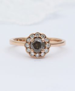 Salt And Pepper Diamond Halo Engagement Ring – Vintage Cluster Diamond Ring – Diamond Anniversary Gift - Image 8