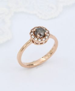 Salt And Pepper Diamond Halo Engagement Ring – Vintage Cluster Diamond Ring – Diamond Anniversary Gift - Image 5
