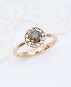 Salt And Pepper Diamond Halo Engagement Ring – Vintage Cluster Diamond Ring – Diamond Anniversary Gift - Image 4