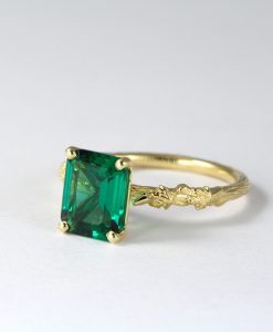 Emerald Maple Leaves Gold Ring, Vintage Style Botanical Nature Engagement Ring With 2.5 Carat Emerald Gem - Image 4