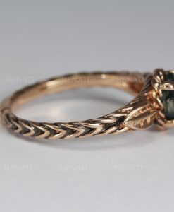 Oval Moss Agate Leaves Ring 14k Rose Gold, Twisted Rope Elvish Nature Engagement Ring Gift for Her - Image 7