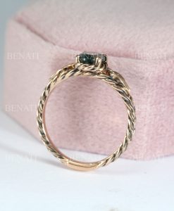 Oval Moss Agate Leaves Ring 14k Rose Gold, Twisted Rope Elvish Nature Engagement Ring Gift for Her - Image 4