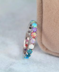 3mm multicolor opal eternity ring