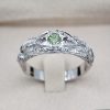 Green Sapphire Gemstone Ring – Nature Inspired Oak Leaves Wedding Ring For Men