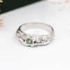 Green Sapphire Gemstone Ring – Nature Inspired Oak Leaves Wedding Ring For Men