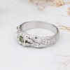 Green Sapphire Gemstone Ring – Nature Inspired Oak Leaves Wedding Ring For Men