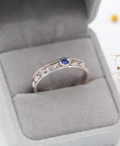Sapphire Leaves Wedding Band, 4.5mm Men's Rustic Nature Inspired Wedding Ring - Image 2