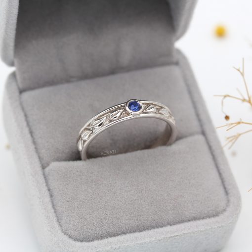 Sapphire Leaves Wedding Band, 4.5mm Men’s Rustic Nature Inspired Wedding Ring