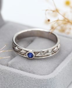 Sapphire Leaves Wedding Band, 4.5mm Men's Rustic Nature Inspired Wedding Ring - Image 3
