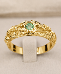 Green Sapphire Gemstone Ring - Nature Inspired Oak Leaves Wedding Ring For Men - Image 3