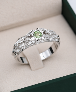 Green Sapphire Gemstone Ring - Nature Inspired Oak Leaves Wedding Ring For Men - Image 5