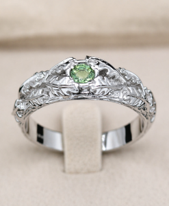 Green Sapphire Gemstone Ring - Nature Inspired Oak Leaves Wedding Ring For Men - Image 2