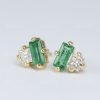 Emerald and Diamond Toi Moi Stud Earrings: 14k Gold Geometric Post Earrings