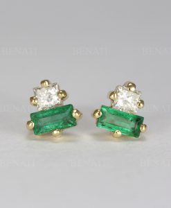 Emerald and Diamond Toi Moi Stud Earrings: 14k Gold Geometric Post Earrings - Image 8