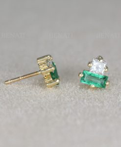 Emerald and Diamond Toi Moi Stud Earrings: 14k Gold Geometric Post Earrings - Image 7