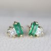 Emerald and Diamond Toi Moi Stud Earrings: 14k Gold Geometric Post Earrings
