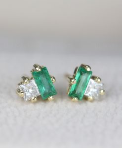 Emerald and Diamond Toi Moi Stud Earrings: 14k Gold Geometric Post Earrings - Image 3